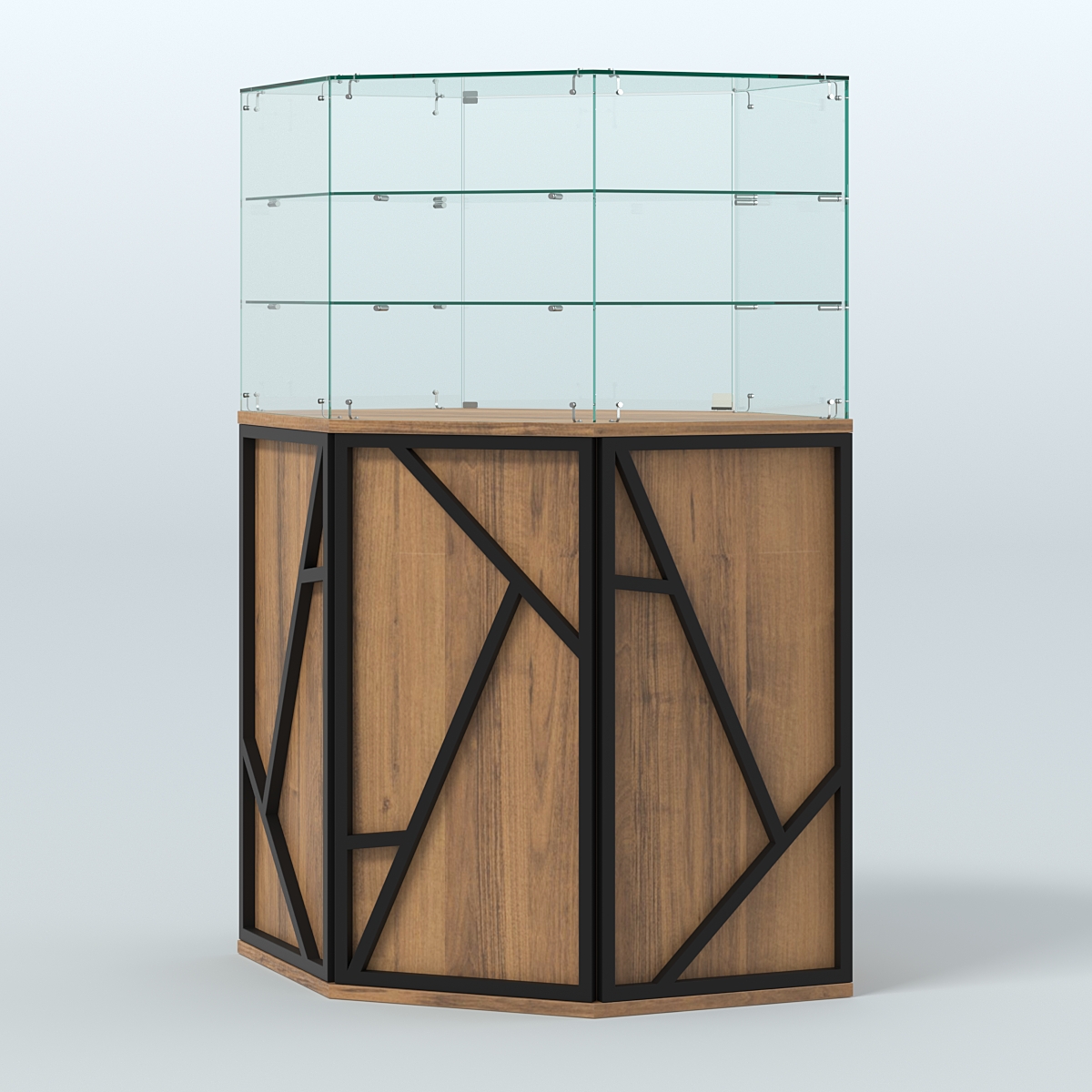 Торговый прилавок со стеклянной надставкой серии ЛОФТ - АЛЬФА №8 Орех