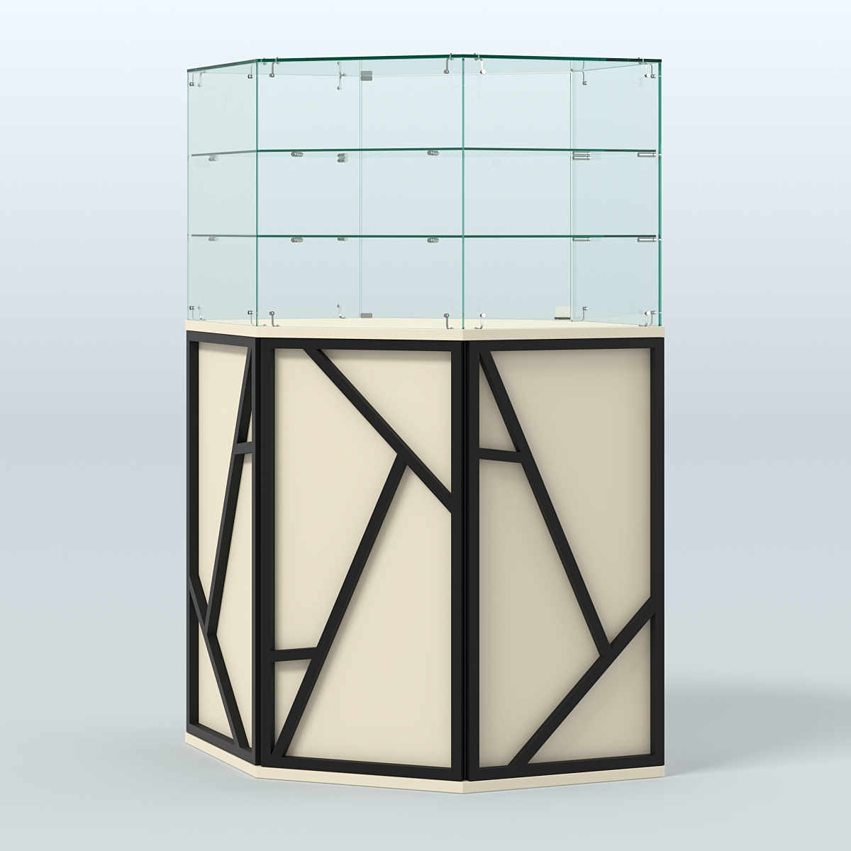 Торговый прилавок со стеклянной надставкой серии ЛОФТ - АЛЬФА №8 Крем Вайс