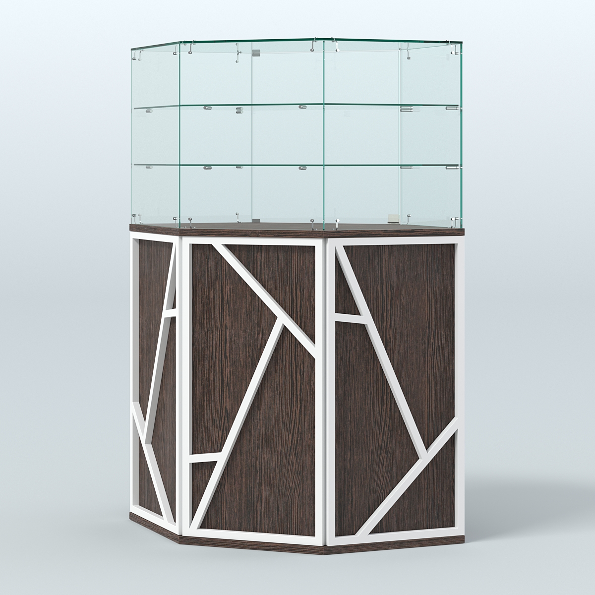 Торговый прилавок со стеклянной надставкой серии ЛОФТ - АЛЬФА №8 Дуб Венге + Белый