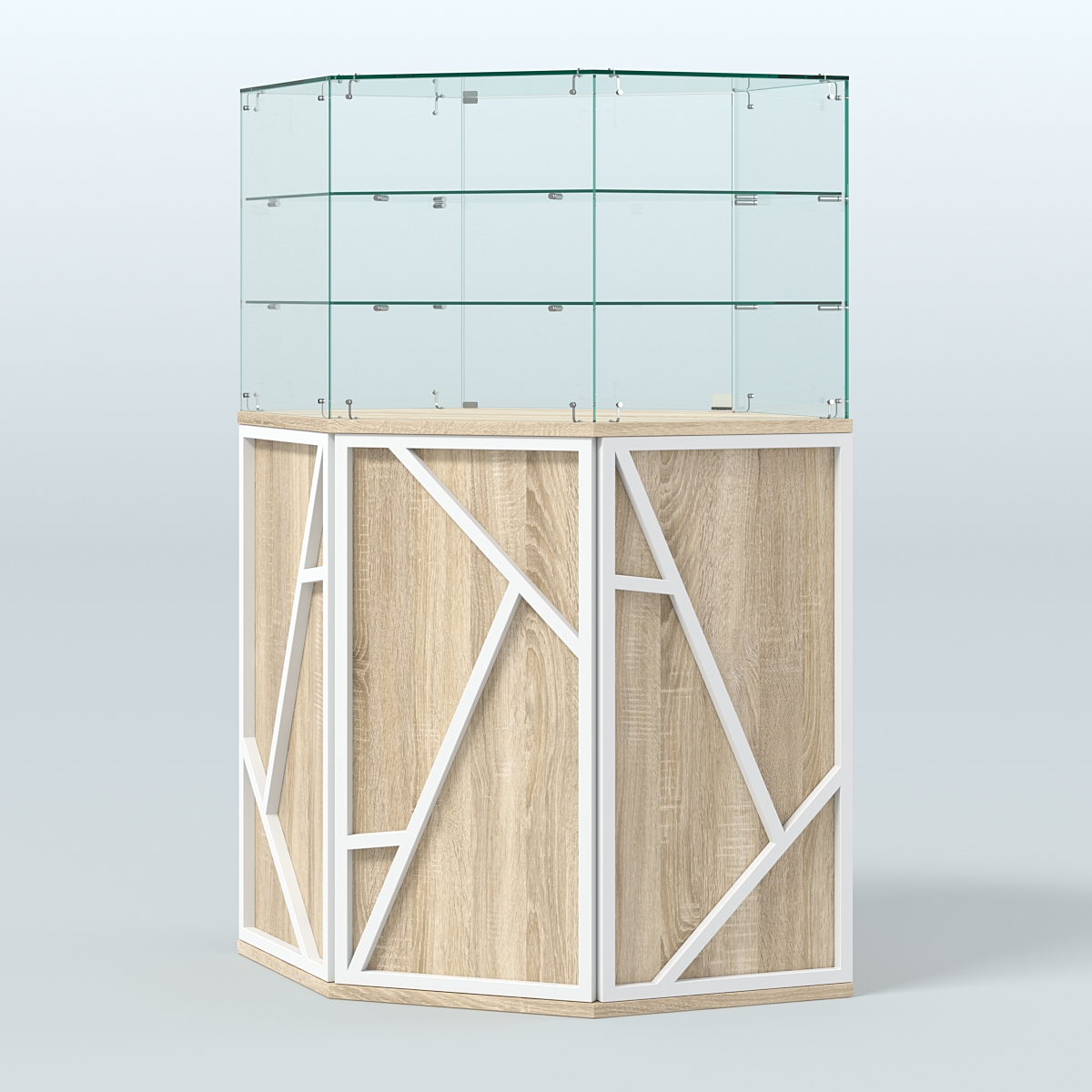 Торговый прилавок со стеклянной надставкой серии ЛОФТ - АЛЬФА №8 Дуб Сонома + Белый