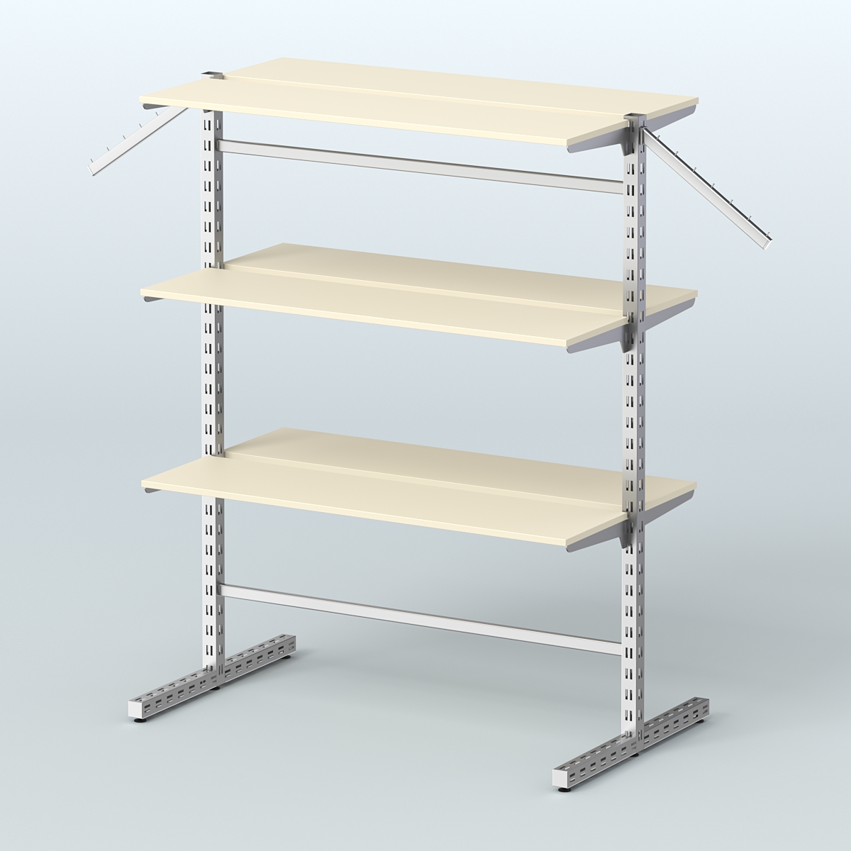 Система ЭЛЕГАНТ островная с шестью прямыми полками из ДСП №17а Крем Вайс