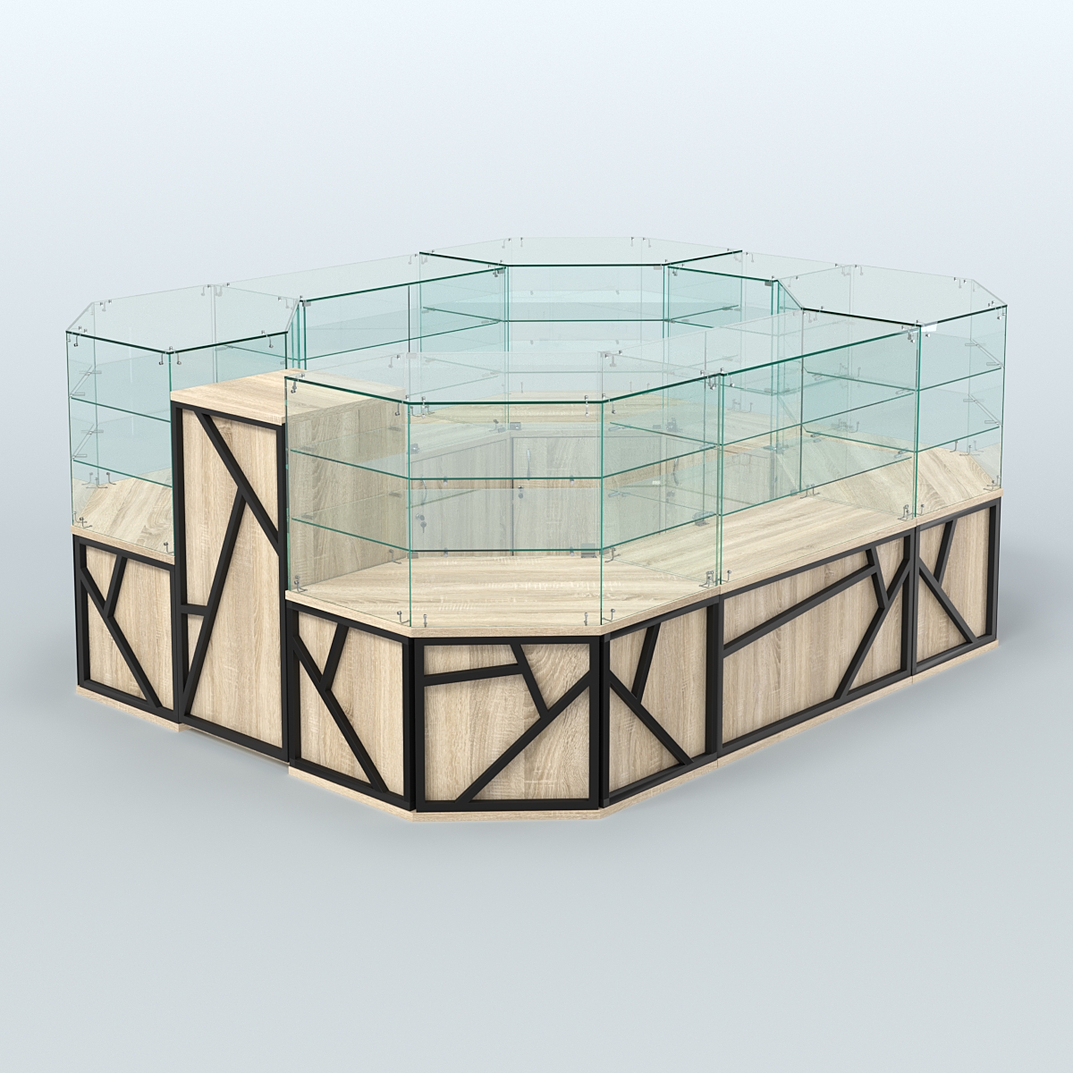 Торговый прямоугольный островок серии ЛОФТ - АЛЬФА (СОНОМА + ЧЁРНЫЙ) №1 Дуб Сонома
