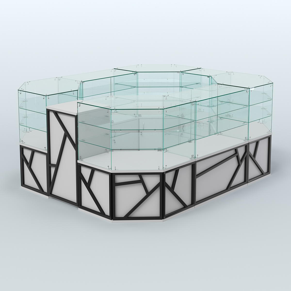 Торговый прямоугольный островок серии ЛОФТ - АЛЬФА (СОНОМА + ЧЁРНЫЙ) №1 Серый