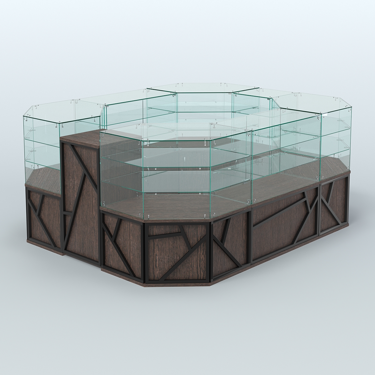 Торговый прямоугольный островок серии ЛОФТ - АЛЬФА (СОНОМА + ЧЁРНЫЙ) №1 Дуб Венге