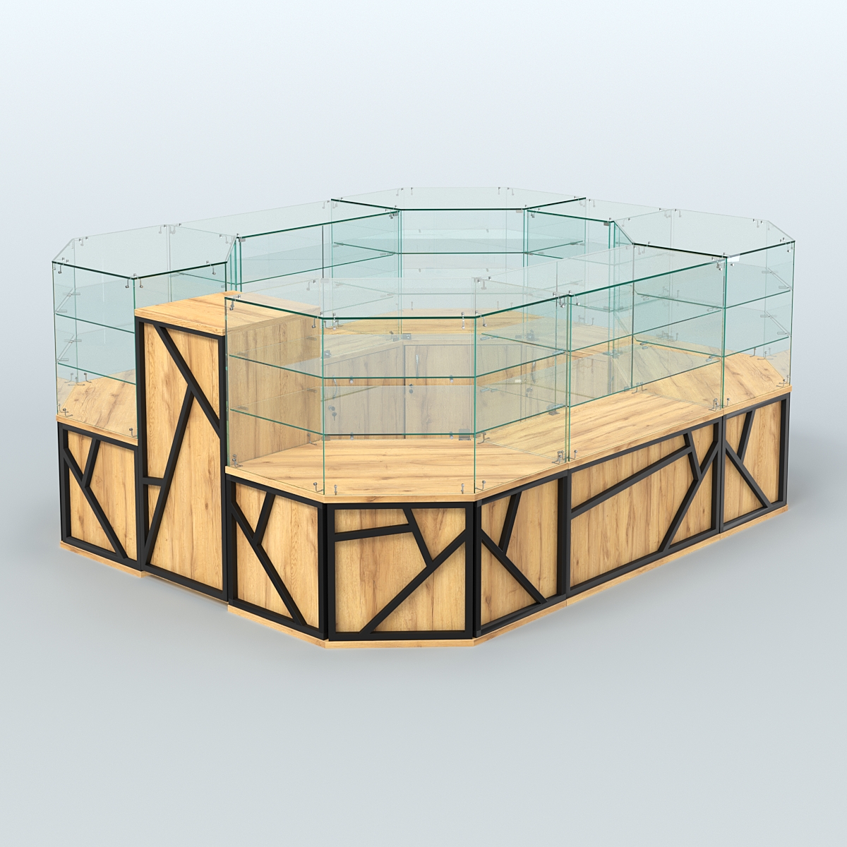 Торговый прямоугольный островок серии ЛОФТ - АЛЬФА (СОНОМА + ЧЁРНЫЙ) №1 Дуб Золотистый