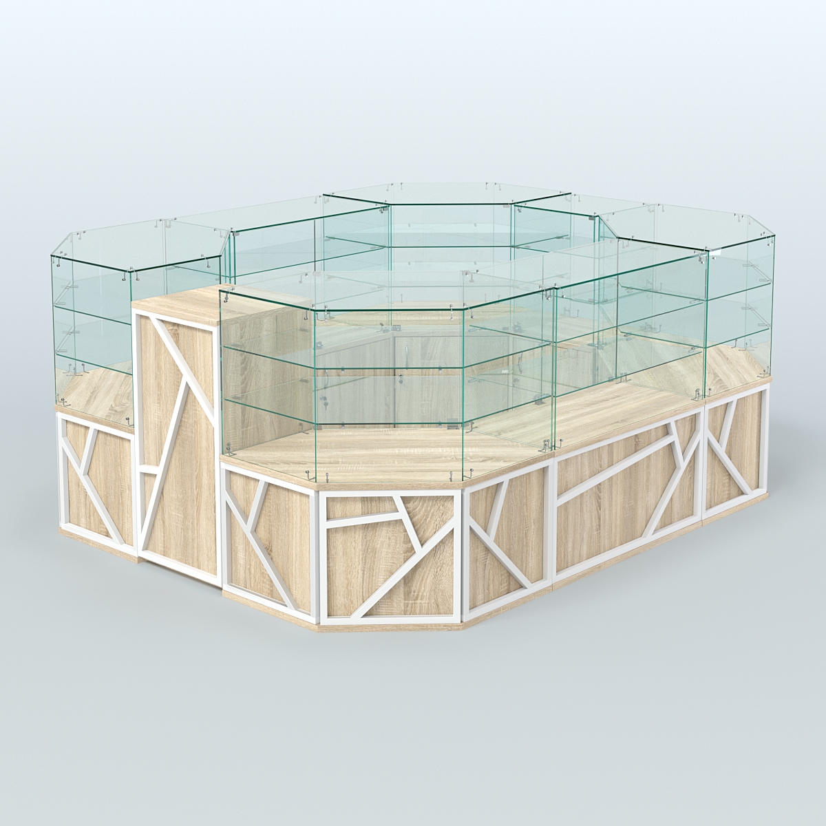 Торговый прямоугольный островок серии ЛОФТ - АЛЬФА (СОНОМА + ЧЁРНЫЙ) №1 Дуб Сонома + Белый