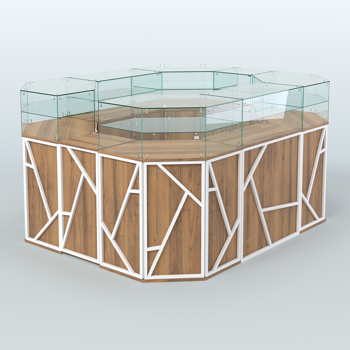 Торговый островок серии ЛОФТ - АЛЬФА (СОНОМА + ЧЁРНЫЙ) №4 Орех + Белый