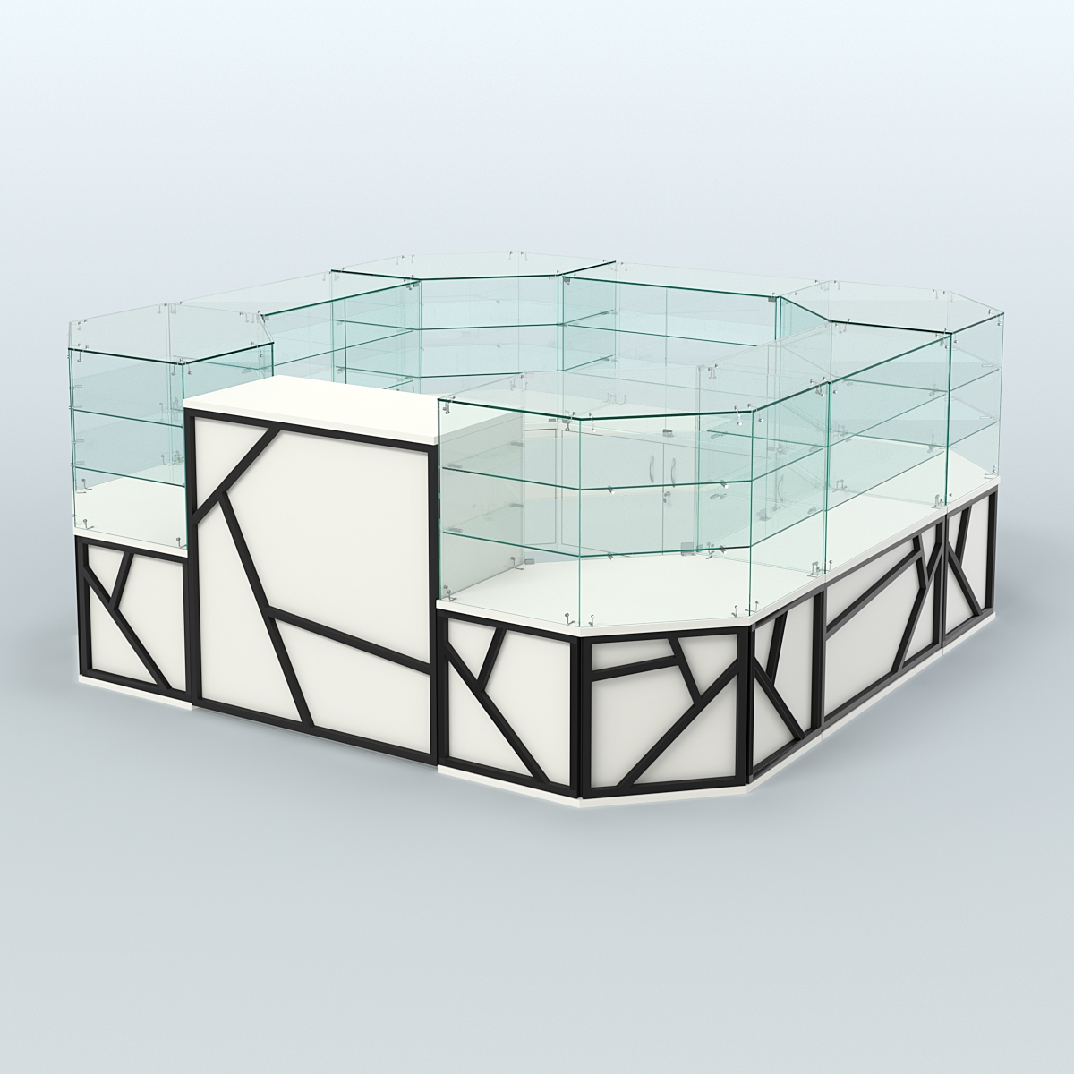 Торговый стеклянный островок серии ЛОФТ - АЛЬФА (СОНОМА + ЧЁРНЫЙ) №2 Белый