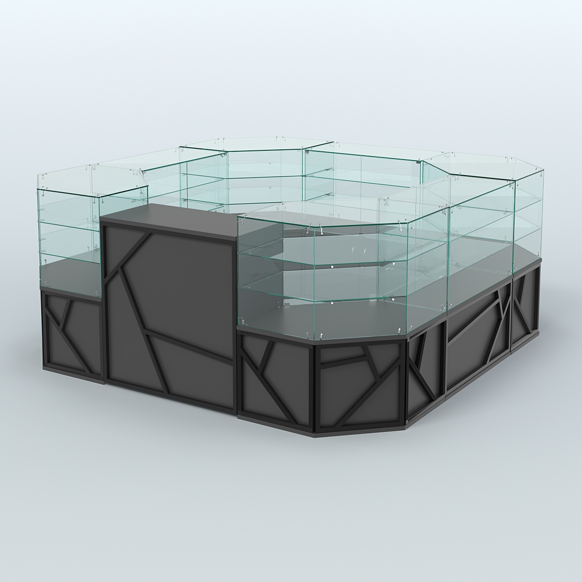 Торговый стеклянный островок серии ЛОФТ - АЛЬФА (СОНОМА + ЧЁРНЫЙ) №2 Черный