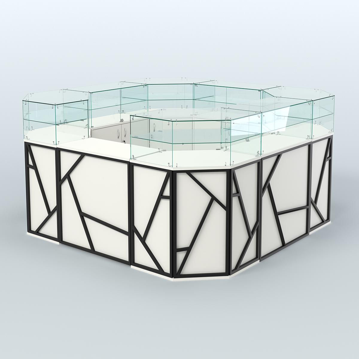 Торговый квадратный островок серии ЛОФТ - АЛЬФА (СОНОМА + ЧЁРНЫЙ) №5 Белый