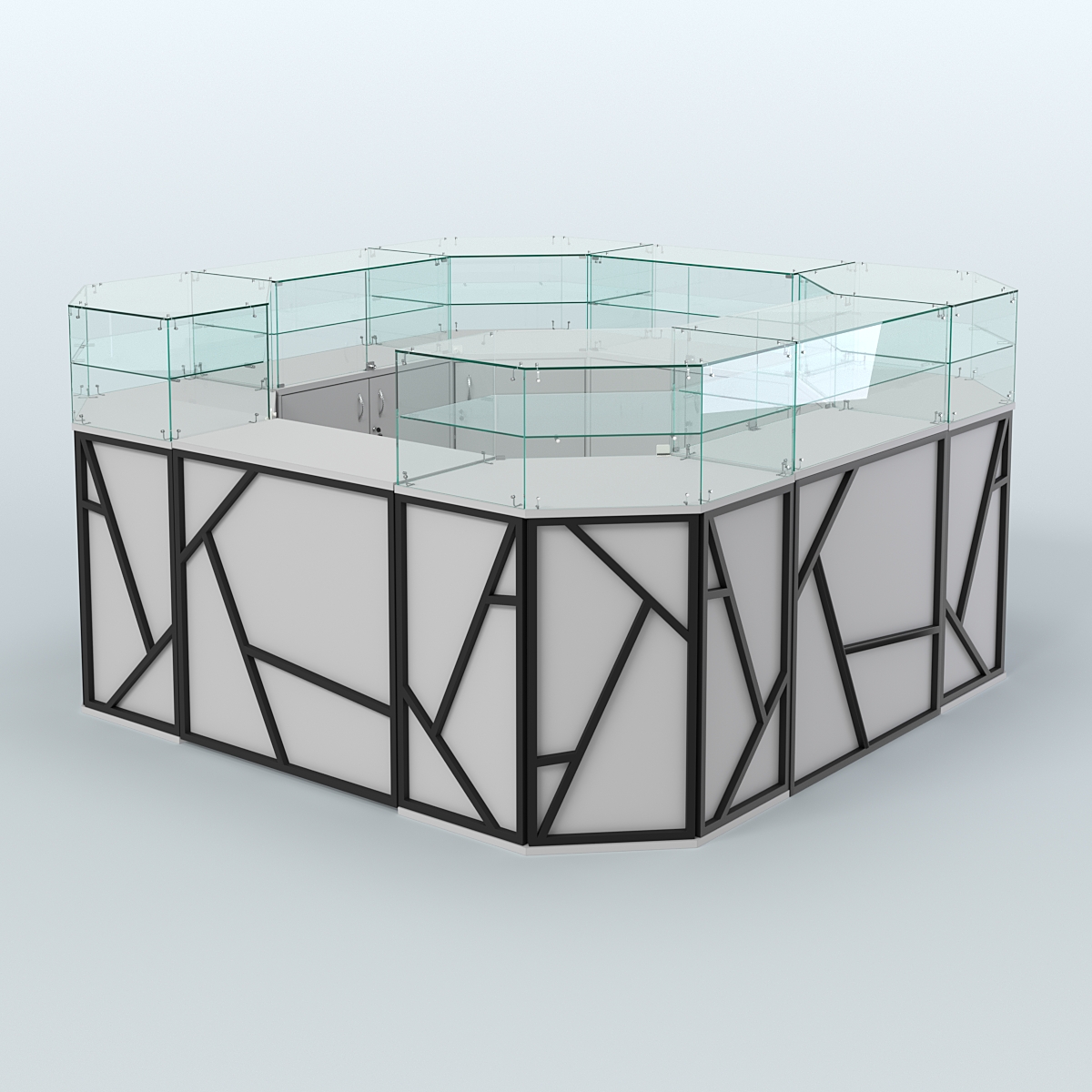 Торговый квадратный островок серии ЛОФТ - АЛЬФА (СОНОМА + ЧЁРНЫЙ) №5 Серый