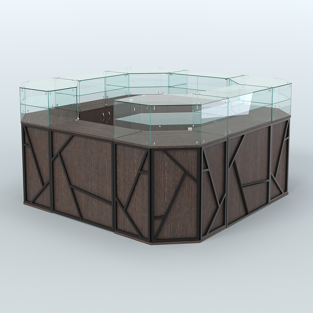 Торговый квадратный островок серии ЛОФТ - АЛЬФА (СОНОМА + ЧЁРНЫЙ) №5 Дуб Венге