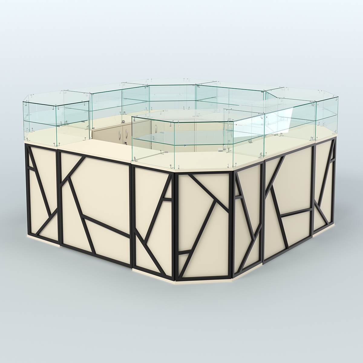 Торговый квадратный островок серии ЛОФТ - АЛЬФА (СОНОМА + ЧЁРНЫЙ) №5 Крем Вайс