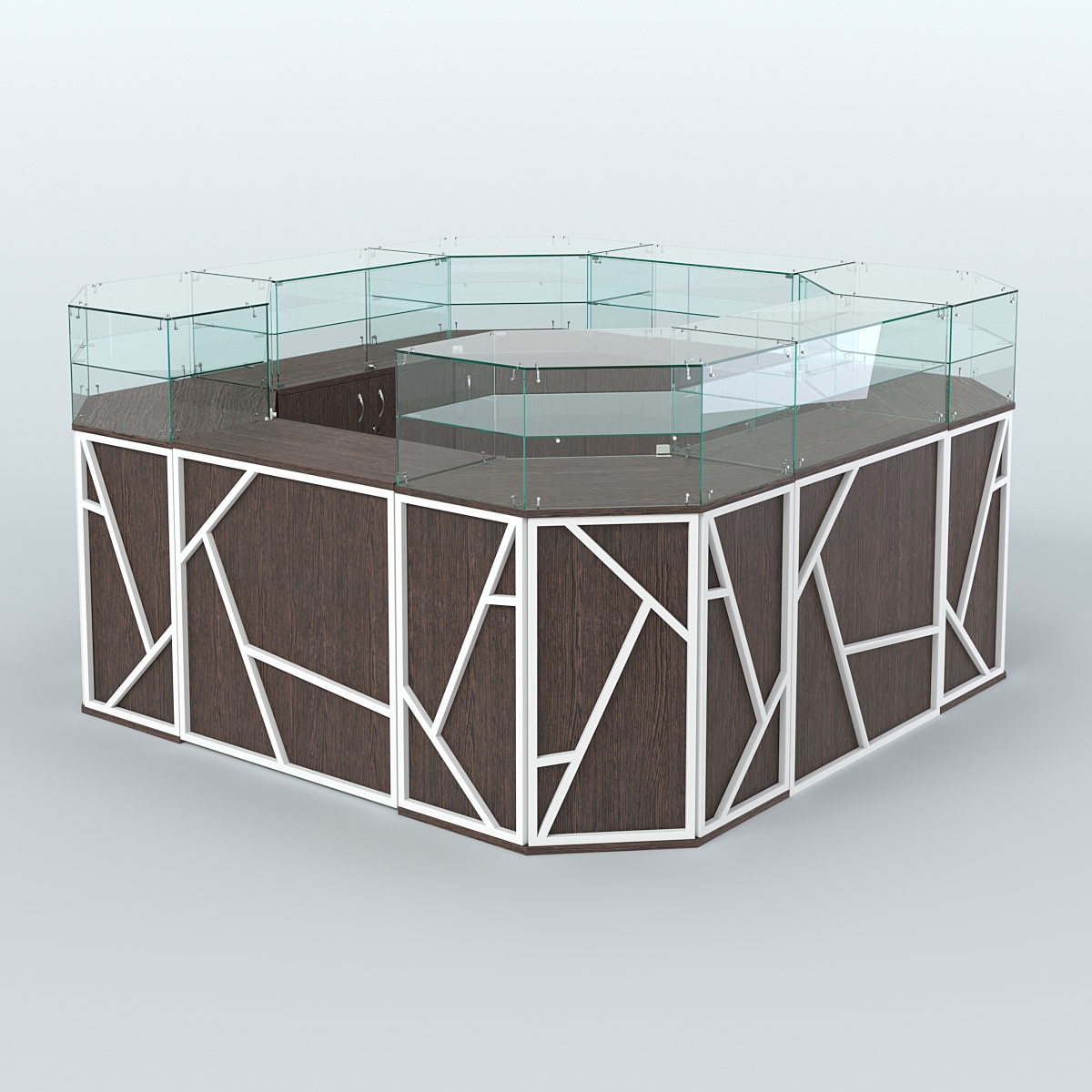 Торговый квадратный островок серии ЛОФТ - АЛЬФА (СОНОМА + ЧЁРНЫЙ) №5 Дуб Венге + Белый