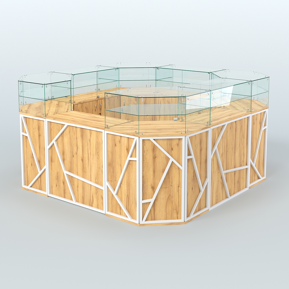 Торговый квадратный островок серии ЛОФТ - АЛЬФА (СОНОМА + ЧЁРНЫЙ) №5 Дуб Золотистый и Белый