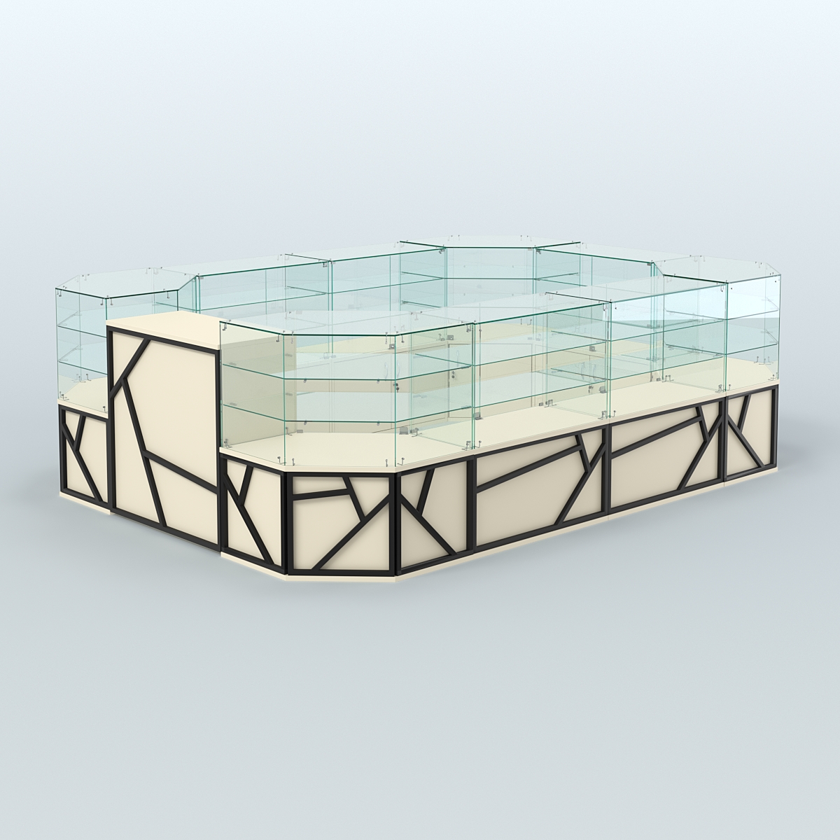 Торговый широкий островок серии ЛОФТ - АЛЬФА (СОНОМА + ЧЁРНЫЙ) №3 Крем Вайс