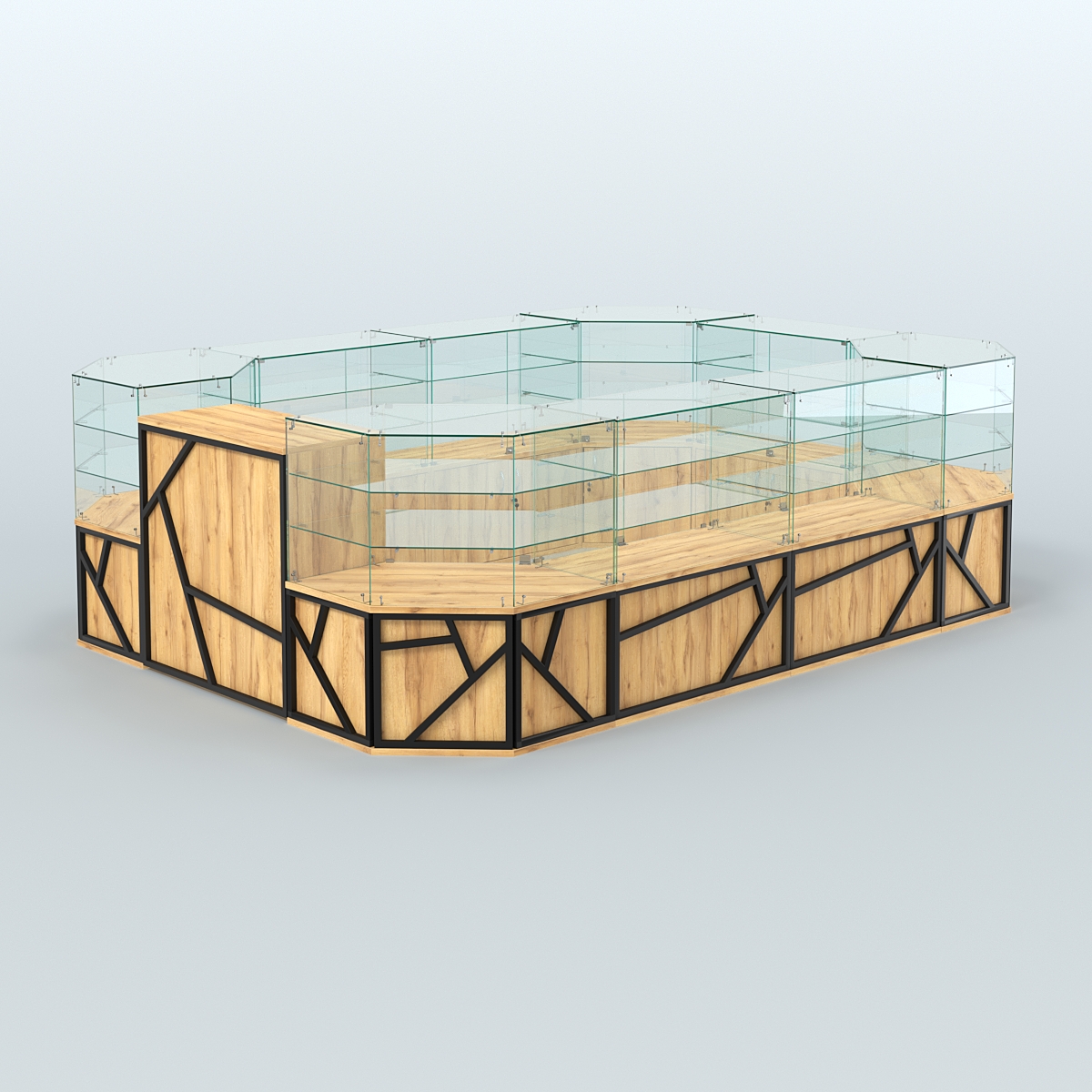 Торговый широкий островок серии ЛОФТ - АЛЬФА (СОНОМА + ЧЁРНЫЙ) №3 Дуб Золотистый