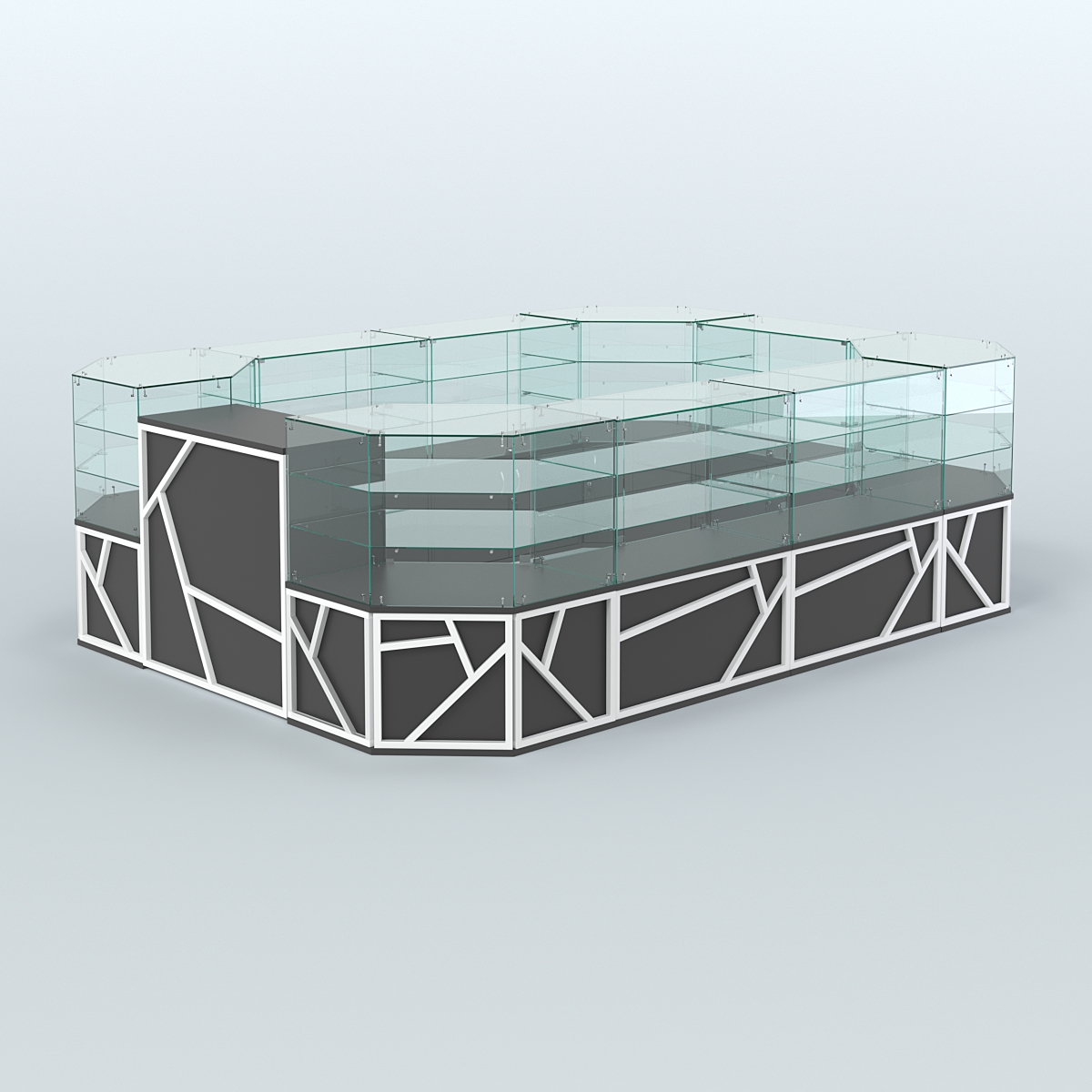 Торговый широкий островок серии ЛОФТ - АЛЬФА (СОНОМА + ЧЁРНЫЙ) №3 Черный и Белый