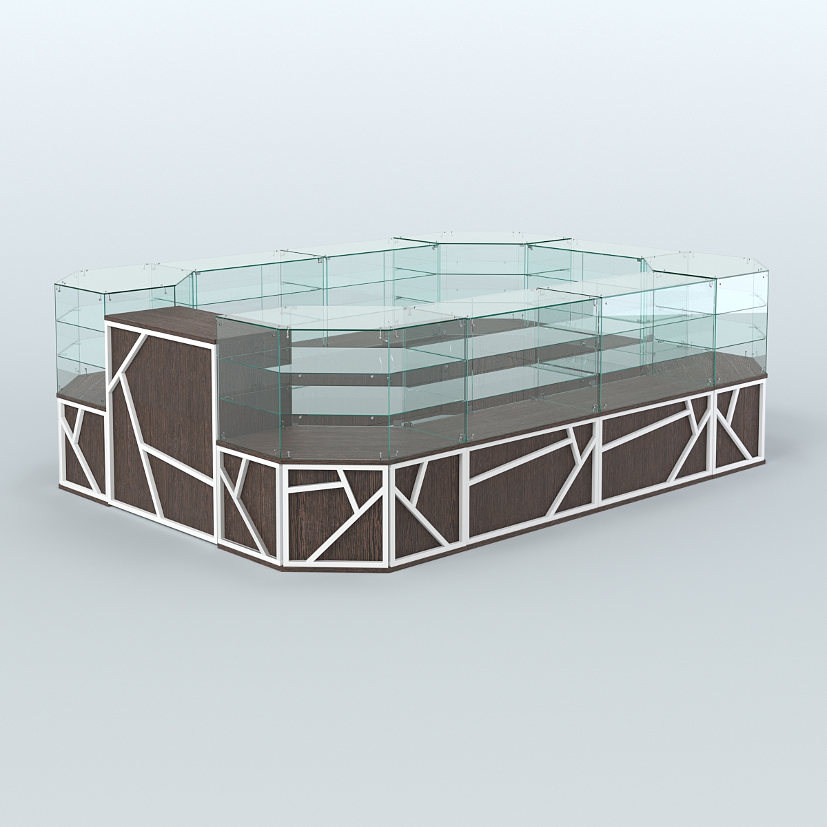 Торговый широкий островок серии ЛОФТ - АЛЬФА (СОНОМА + ЧЁРНЫЙ) №3 Дуб Венге + Белый