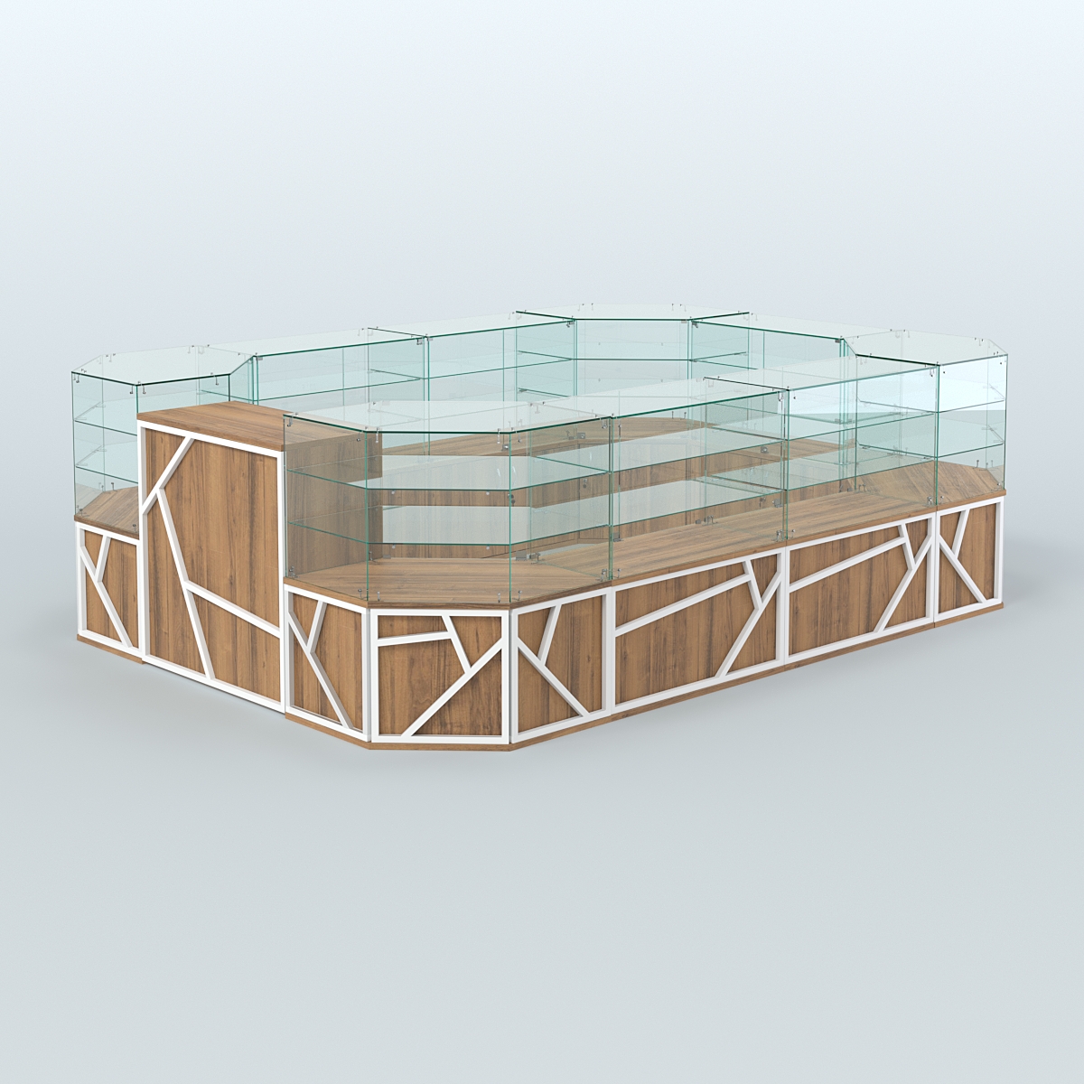 Торговый широкий островок серии ЛОФТ - АЛЬФА (СОНОМА + ЧЁРНЫЙ) №3 Орех + Белый