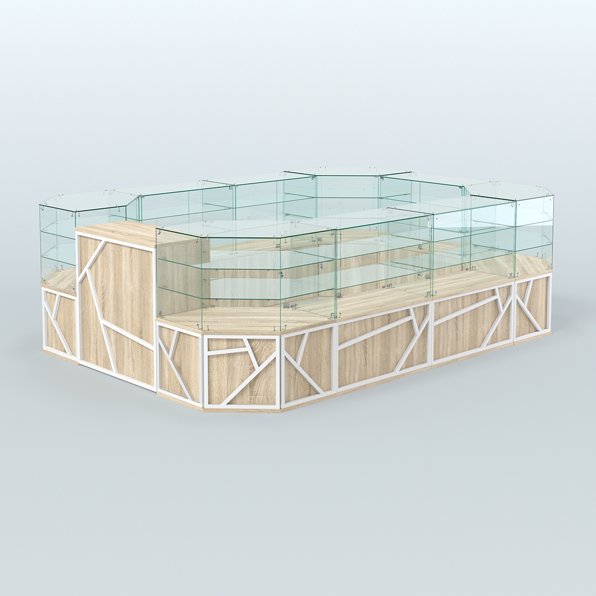 Торговый широкий островок серии ЛОФТ - АЛЬФА (СОНОМА + ЧЁРНЫЙ) №3 Дуб Сонома + Белый