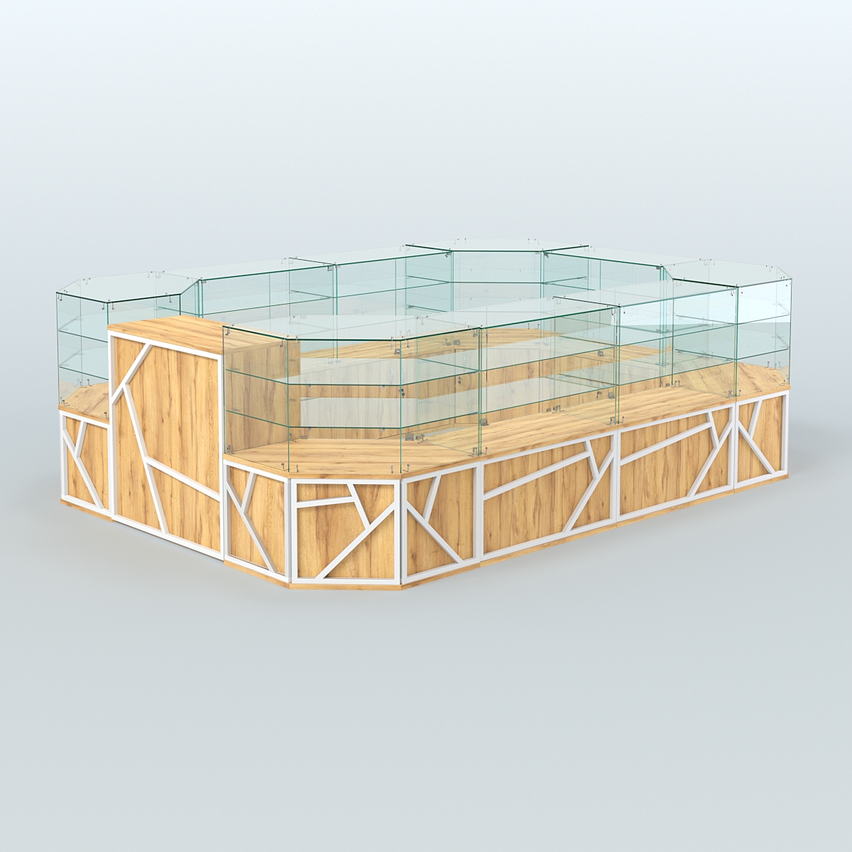 Торговый широкий островок серии ЛОФТ - АЛЬФА (СОНОМА + ЧЁРНЫЙ) №3 Дуб Золотистый и Белый U1148-1