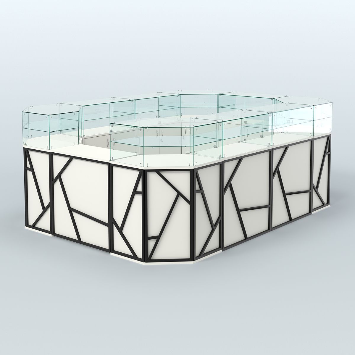 Торговый островок с прозрачным верхом серии ЛОФТ - АЛЬФА (СОНОМА + ЧЁРНЫЙ) №6 Белый