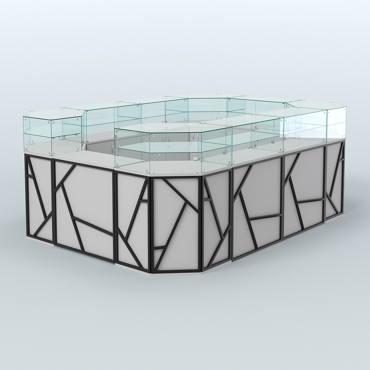 Торговый островок с прозрачным верхом серии ЛОФТ - АЛЬФА (СОНОМА + ЧЁРНЫЙ) №6 Серый