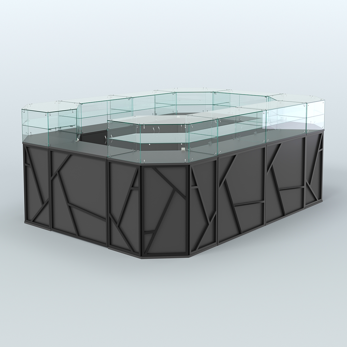 Торговый островок с прозрачным верхом серии ЛОФТ - АЛЬФА (СОНОМА + ЧЁРНЫЙ) №6 Черный