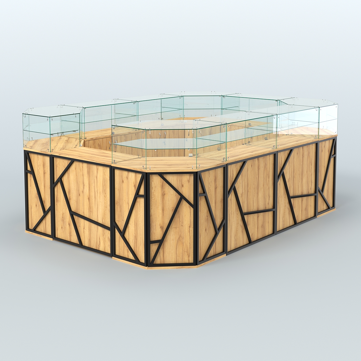 Торговый островок с прозрачным верхом серии ЛОФТ - АЛЬФА (СОНОМА + ЧЁРНЫЙ) №6 Дуб Золотистый