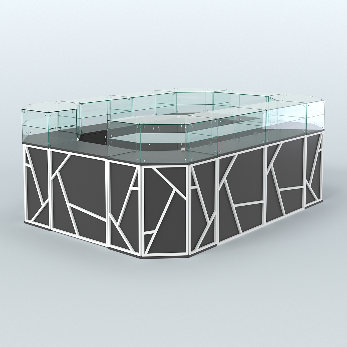 Торговый островок с прозрачным верхом серии ЛОФТ - АЛЬФА (СОНОМА + ЧЁРНЫЙ) №6 Черный и Белый