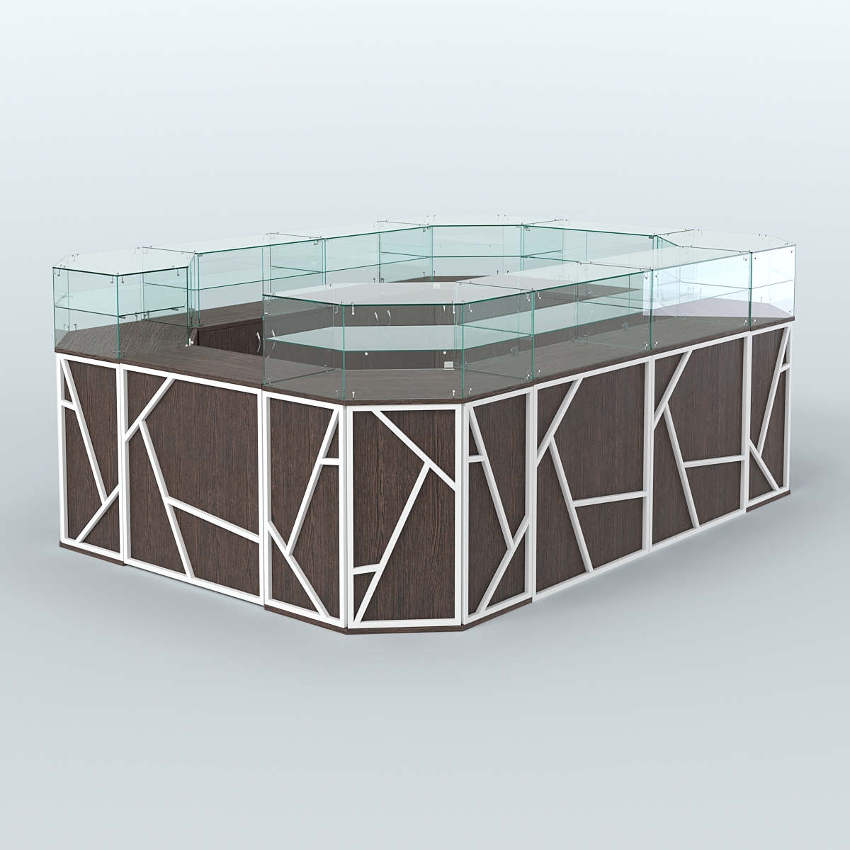 Торговый островок с прозрачным верхом серии ЛОФТ - АЛЬФА (СОНОМА + ЧЁРНЫЙ) №6 Дуб Венге + Белый