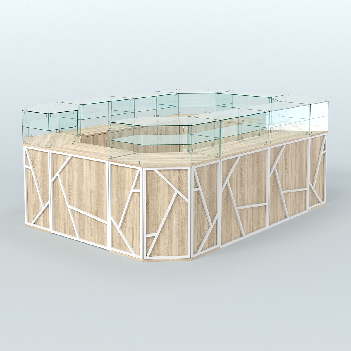 Торговый островок с прозрачным верхом серии ЛОФТ - АЛЬФА (СОНОМА + ЧЁРНЫЙ) №6 Дуб Сонома + Белый