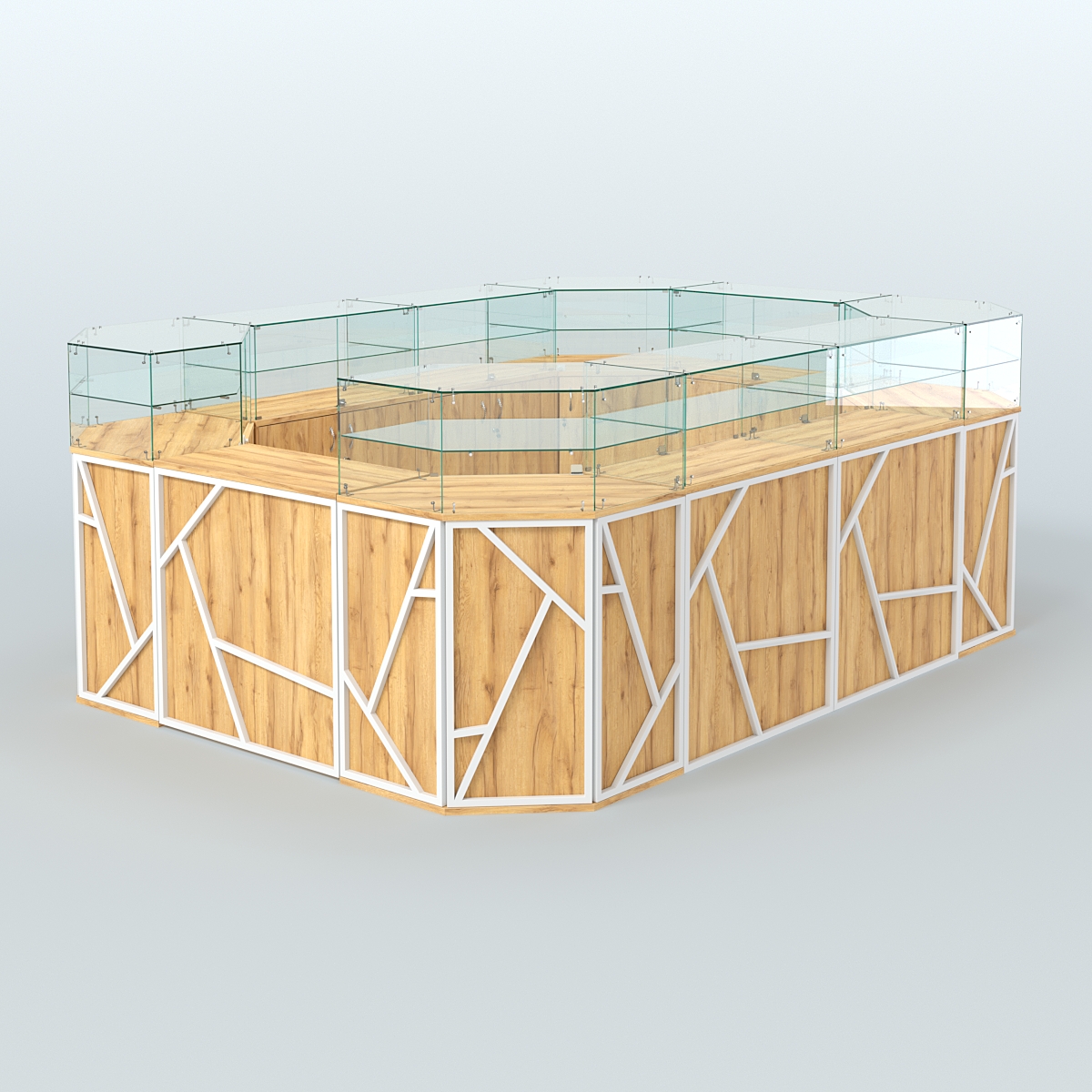 Торговый островок с прозрачным верхом серии ЛОФТ - АЛЬФА (СОНОМА + ЧЁРНЫЙ) №6 Дуб Золотистый и Белый