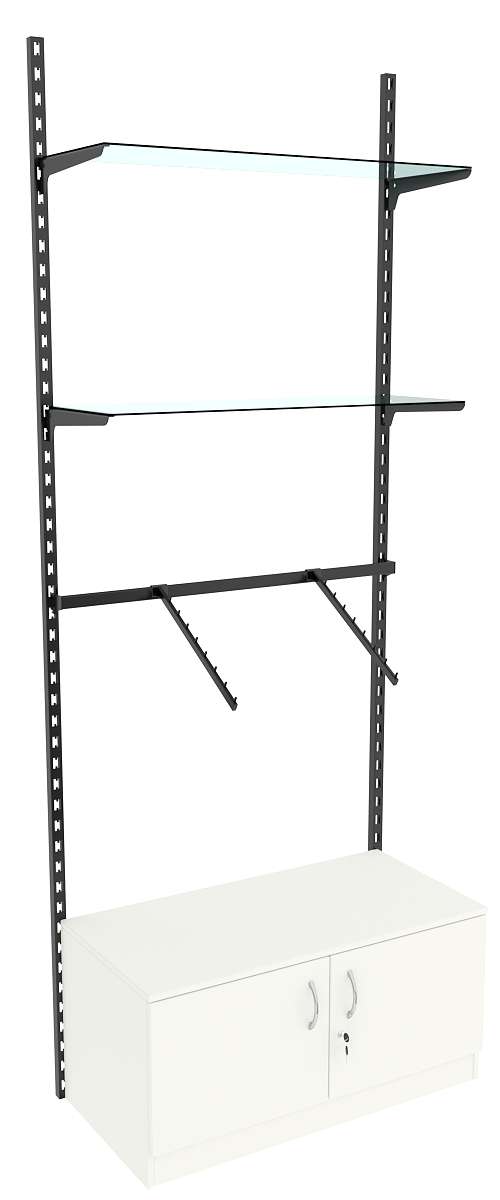 Настенная система с накопителем кронштейнами и прозрачными полками для одежды ЛОФТ №4 (900мм) Белый