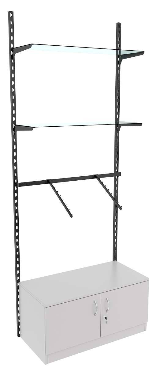 Настенная система с накопителем кронштейнами и прозрачными полками для одежды ЛОФТ №4 (900мм) Серый