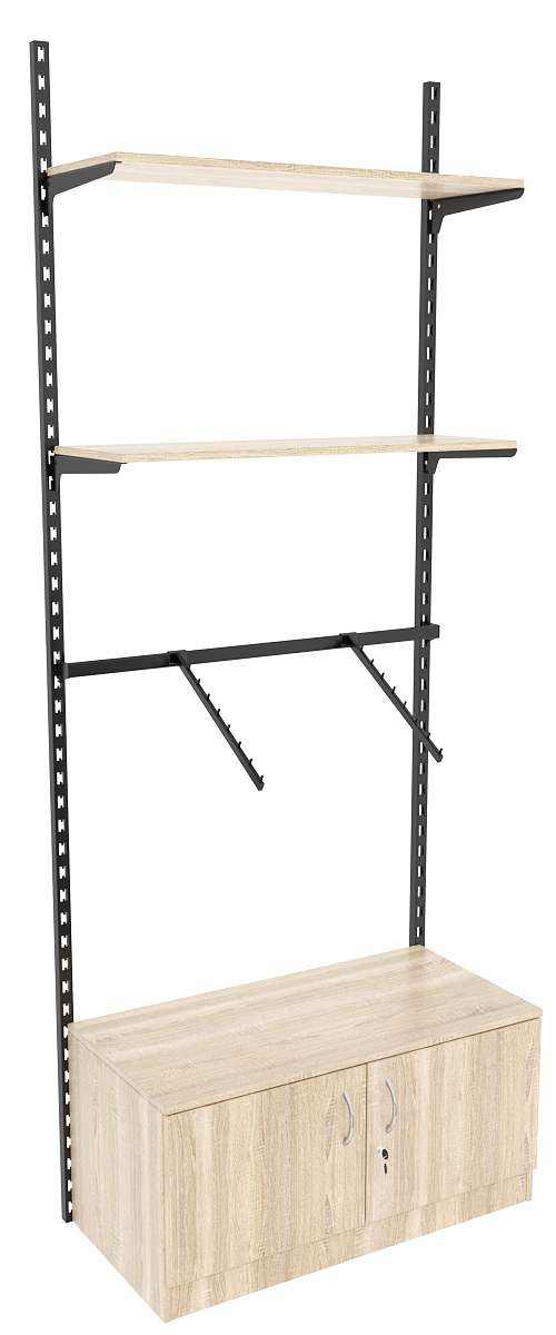 Настенная система с накопителем кронштейнами и полками ДСП для одежды ЛОФТ №6 (900мм) Дуб сонома