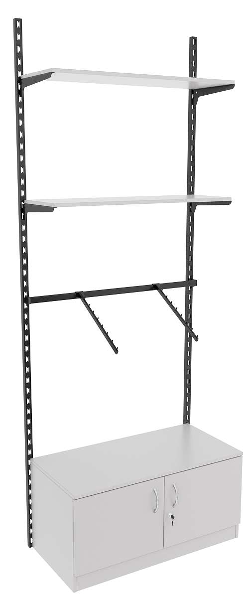 Настенная система с накопителем кронштейнами и полками ДСП для одежды ЛОФТ №6 (900мм) Серый