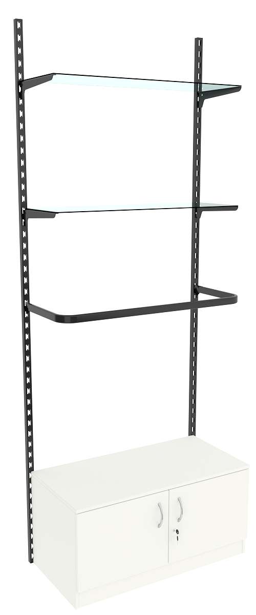 Настенная система с накопителем П-поручнем и прозрачными полками для одежды ЛОФТ №7 (900мм) Белый