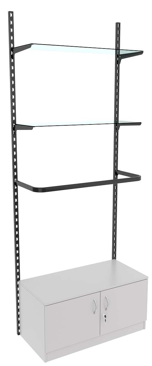 Настенная система с накопителем П-поручнем и прозрачными полками для одежды ЛОФТ №7 (900мм) Серый