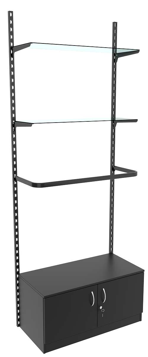 Настенная система с накопителем П-поручнем и прозрачными полками для одежды ЛОФТ №7 (900мм) Черный