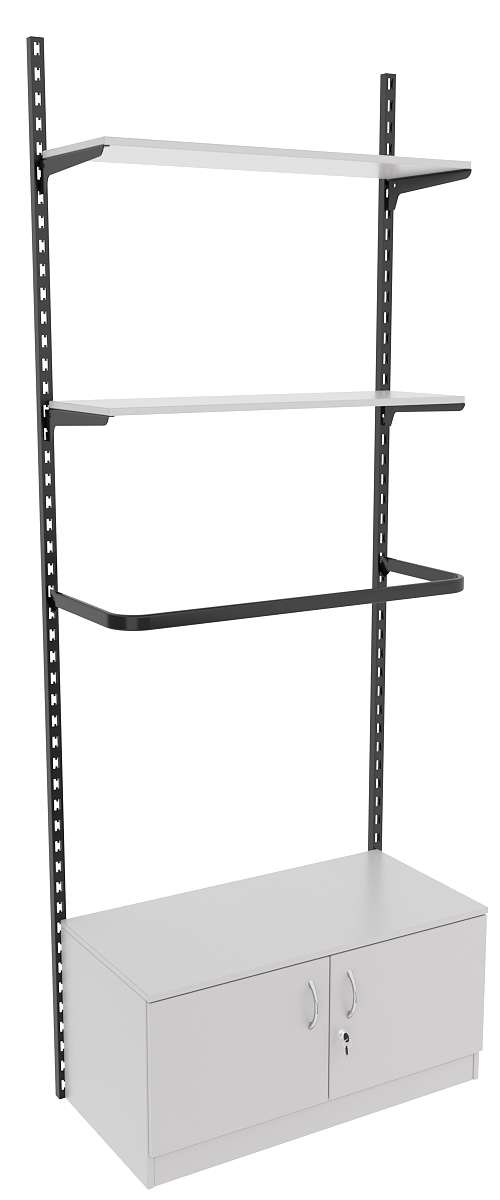 Настенная система с накопителем П-поручнем и полками ДСП для одежды ЛОФТ №9 (900мм) Серый