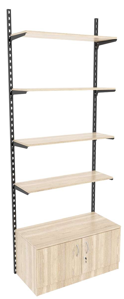 Настенная система с накопителем и 4-мя полками ДСП для одежды ЛОФТ №12 (900мм) Дуб сонома