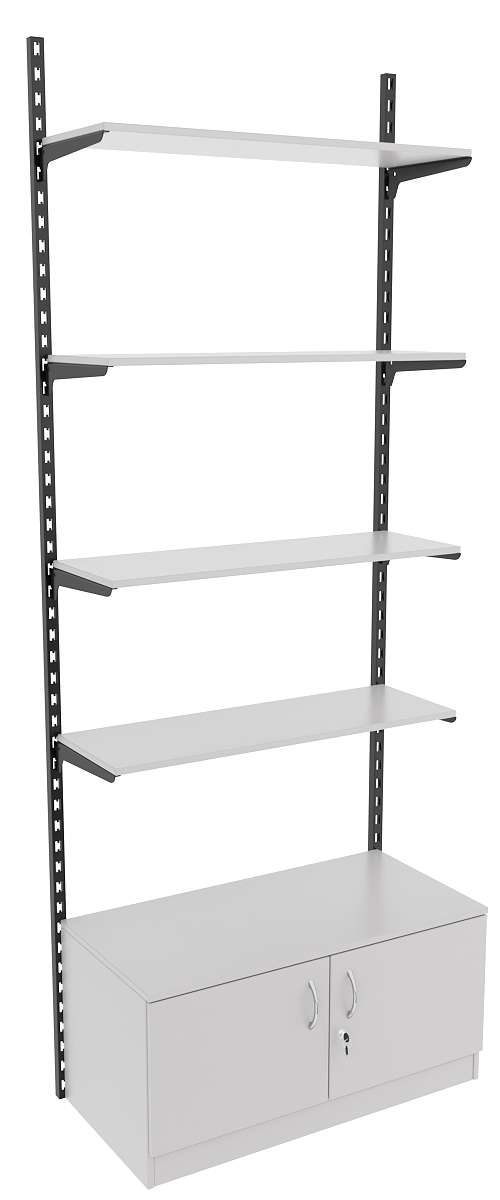 Настенная система с накопителем и 4-мя полками ДСП для одежды ЛОФТ №12 (900мм) Серый