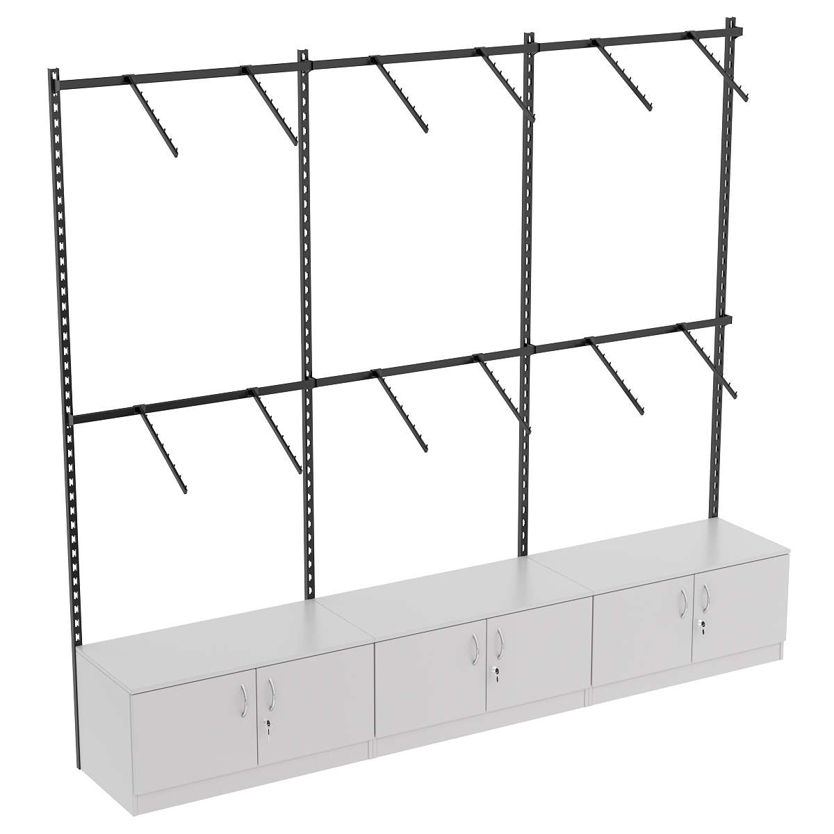 Настенная система с накопителем и пристенными поручнями для одежды ЛОФТ №2 (2700мм) Серый