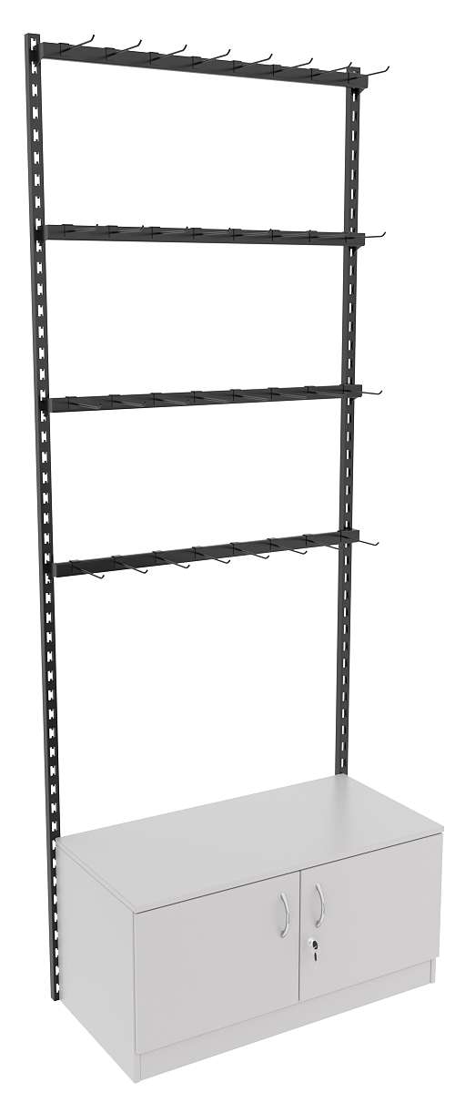 Настенная система с накопителем и 4-мя пристенными поручнями под крючки ЛОФТ №2-1 (900мм) Серый