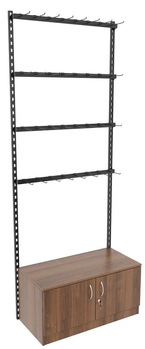 Настенная система с накопителем и 4-мя пристенными поручнями под крючки ЛОФТ №2-1 (900мм) Орех