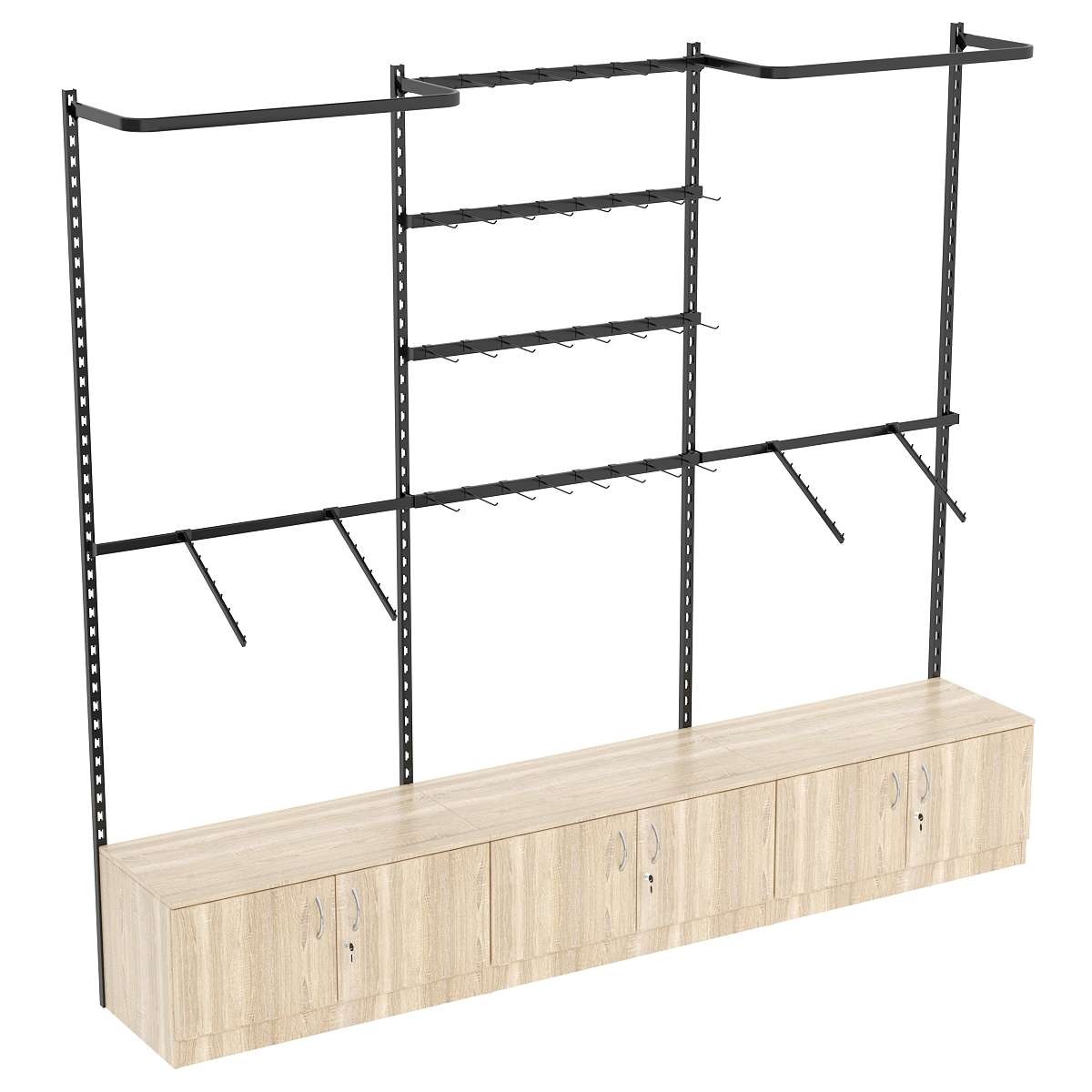 Настенная система с накопителем комбо - поручнями для одежды и под крючки ЛОФТ №3-1 (2700мм) Дуб сонома