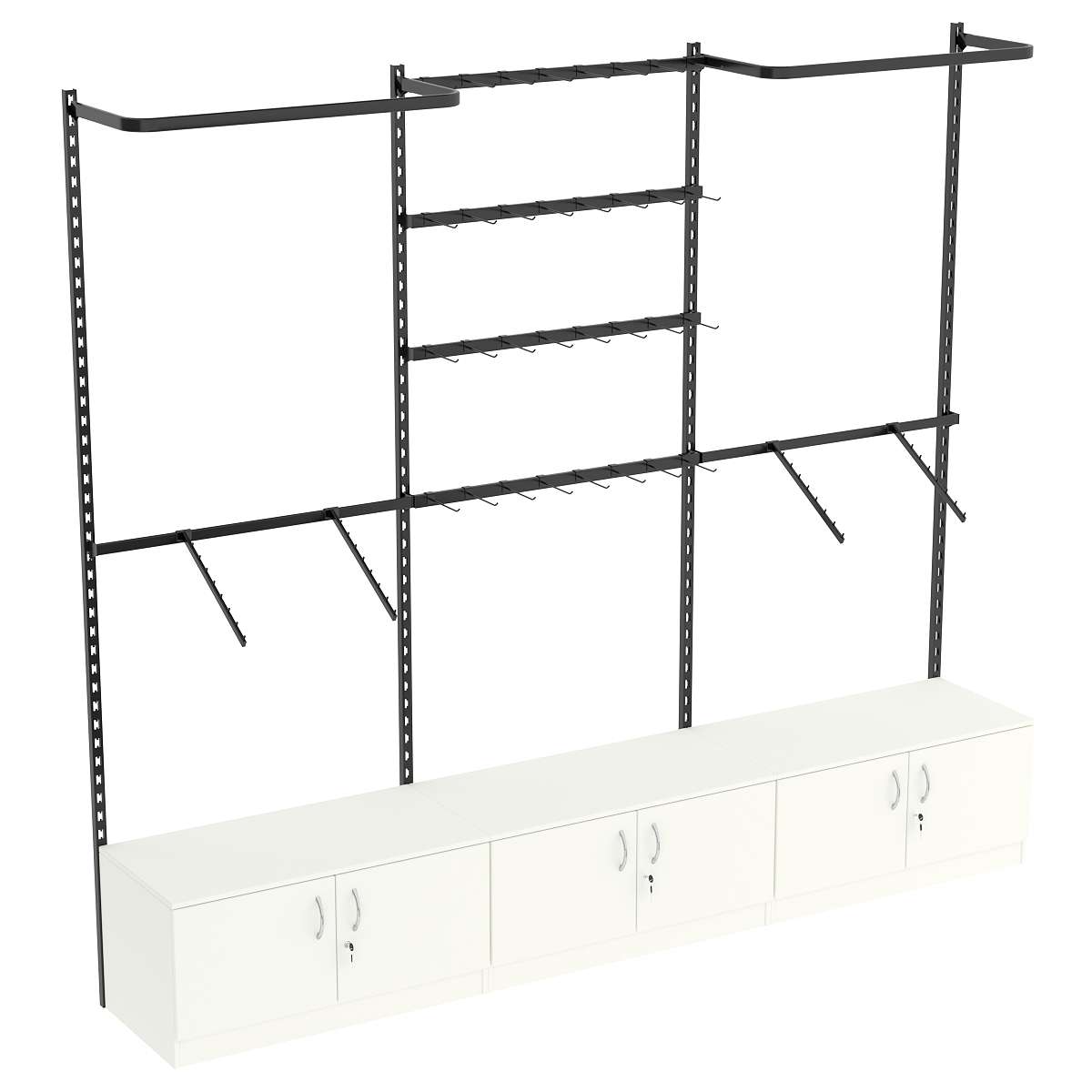 Настенная система с накопителем комбо - поручнями для одежды и под крючки ЛОФТ №3-1 (2700мм) Белый