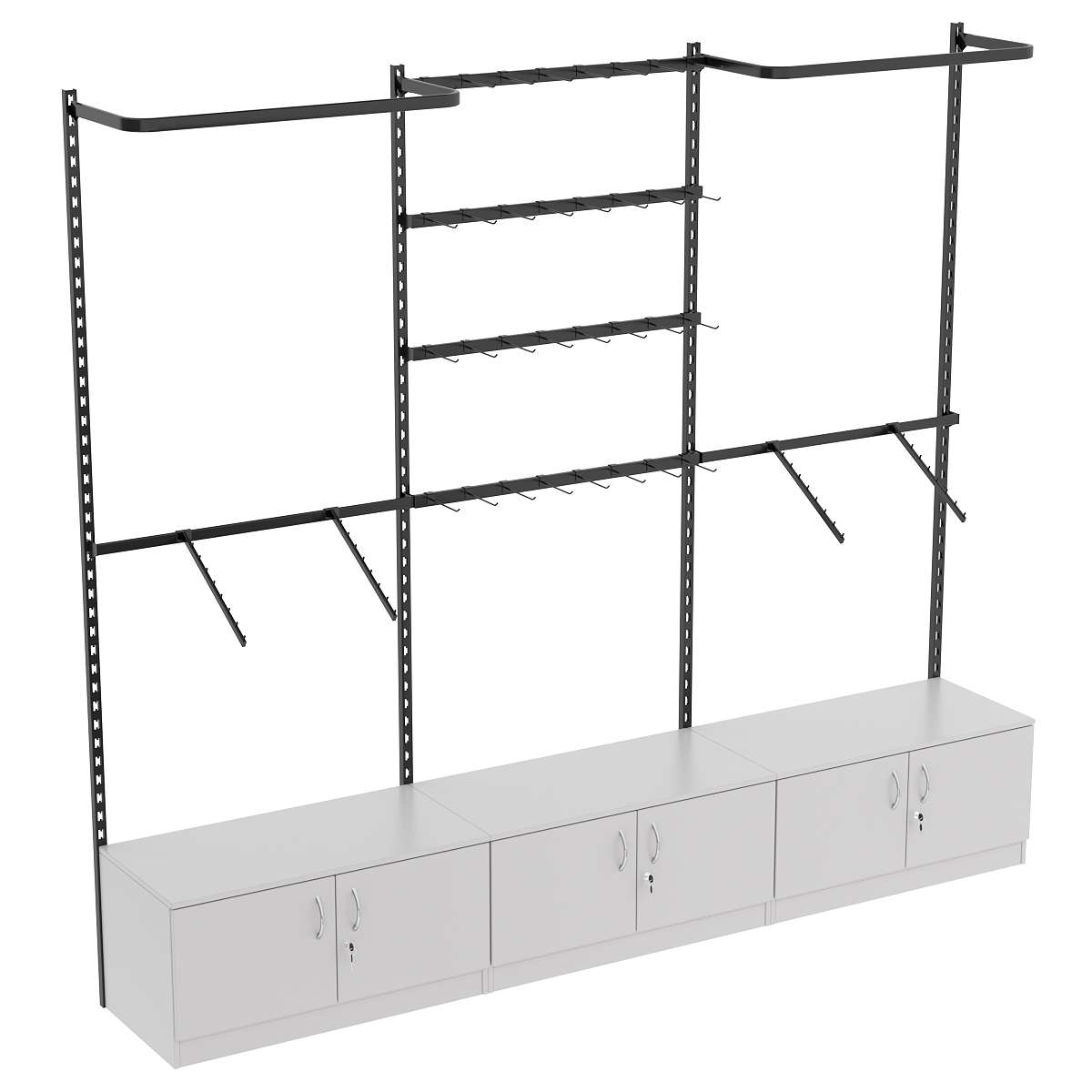 Настенная система с накопителем комбо - поручнями для одежды и под крючки ЛОФТ №3-1 (2700мм) Серый